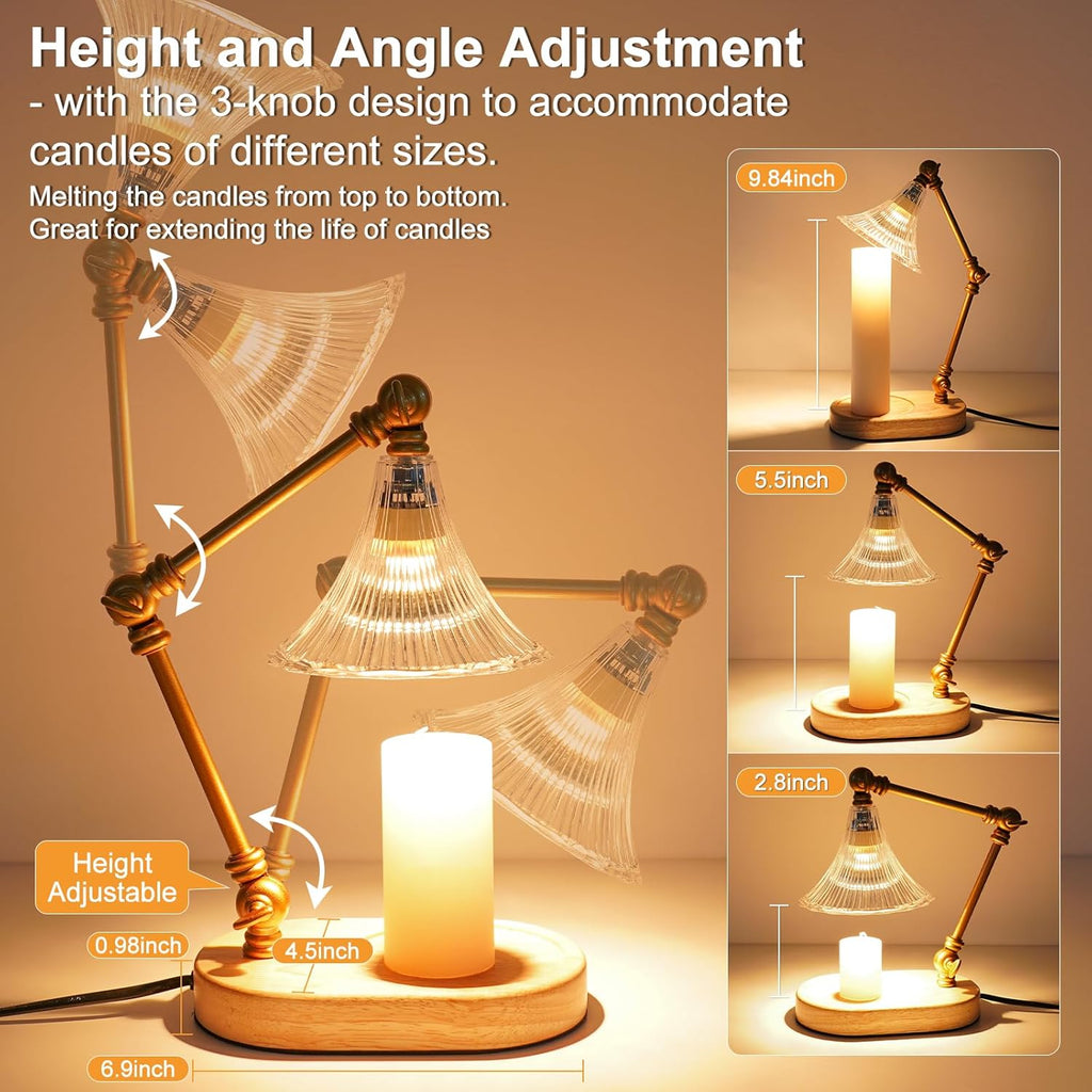 Candle Warmer Lamp with Timer, Adjustable Height, Dimmable Electric Candle Lamp Warmer with 2 Bulbs R3936