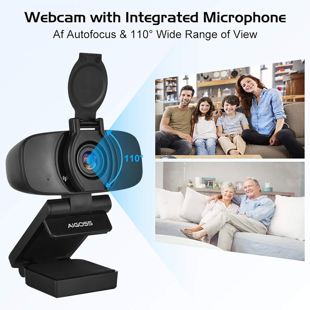 Black Webcam with Microphone and Tripod Stand G362