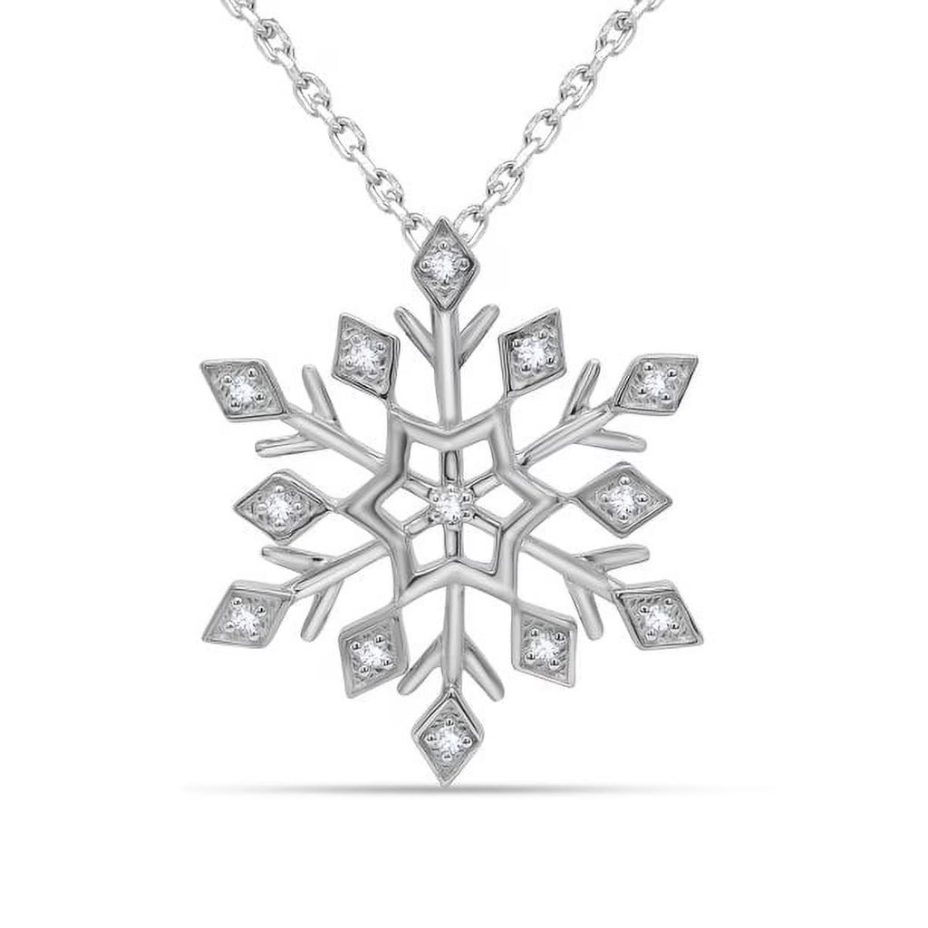 0.10 Cttw Round Cut Natural Diamond Necklace in 18K White Gold over Silver with 18" Cable Chain C817