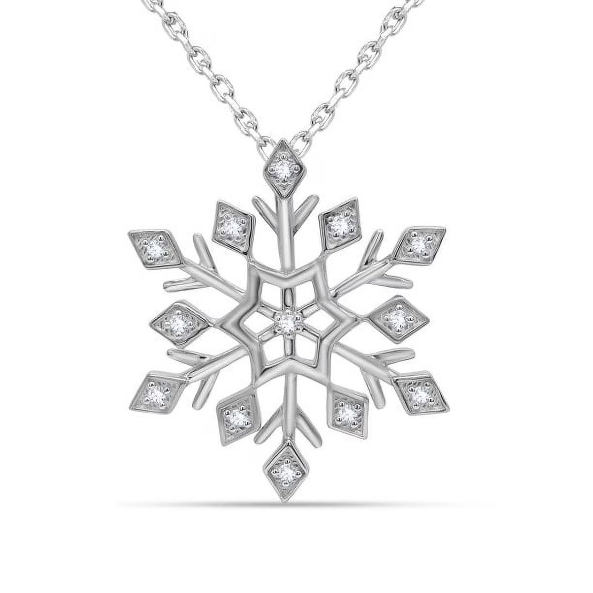0.10 Cttw Round Cut Natural Diamond Necklace in 18K White Gold over Silver with 18" Cable Chain C817