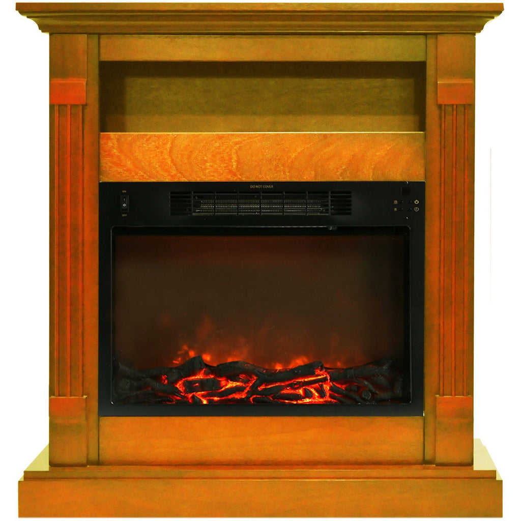 34-in. Electric Fireplace with Log Insert and Teak Mantel J7172