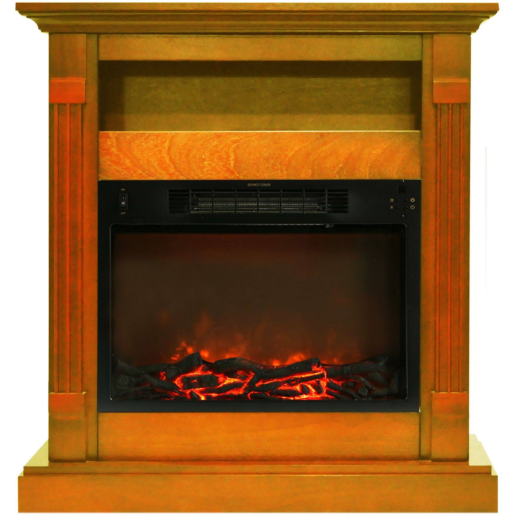 34-in. Electric Fireplace with Log Insert and Teak Mantel J7172