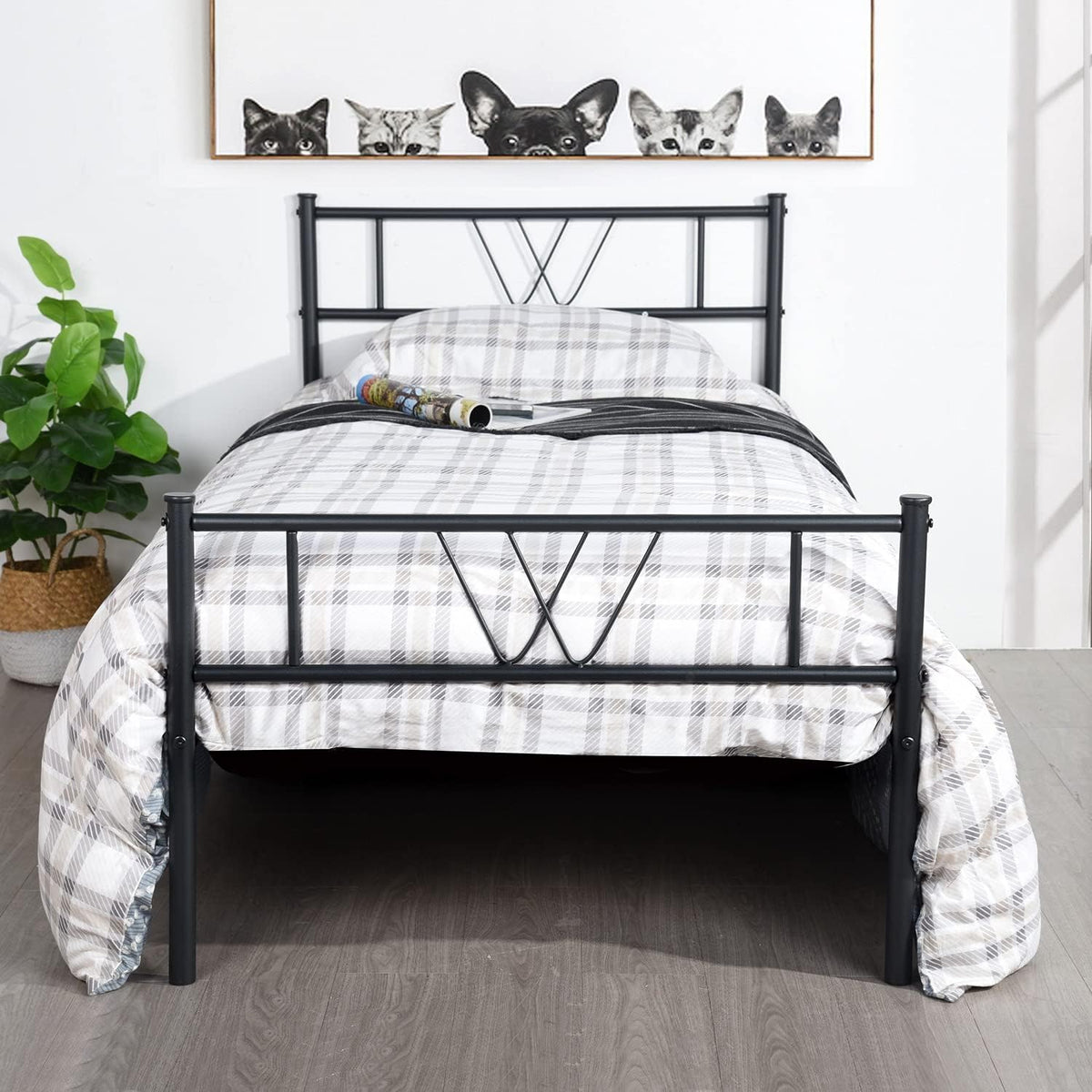 Black Metal Twin Size Bed Frame with Headboard and Footboard B78607
