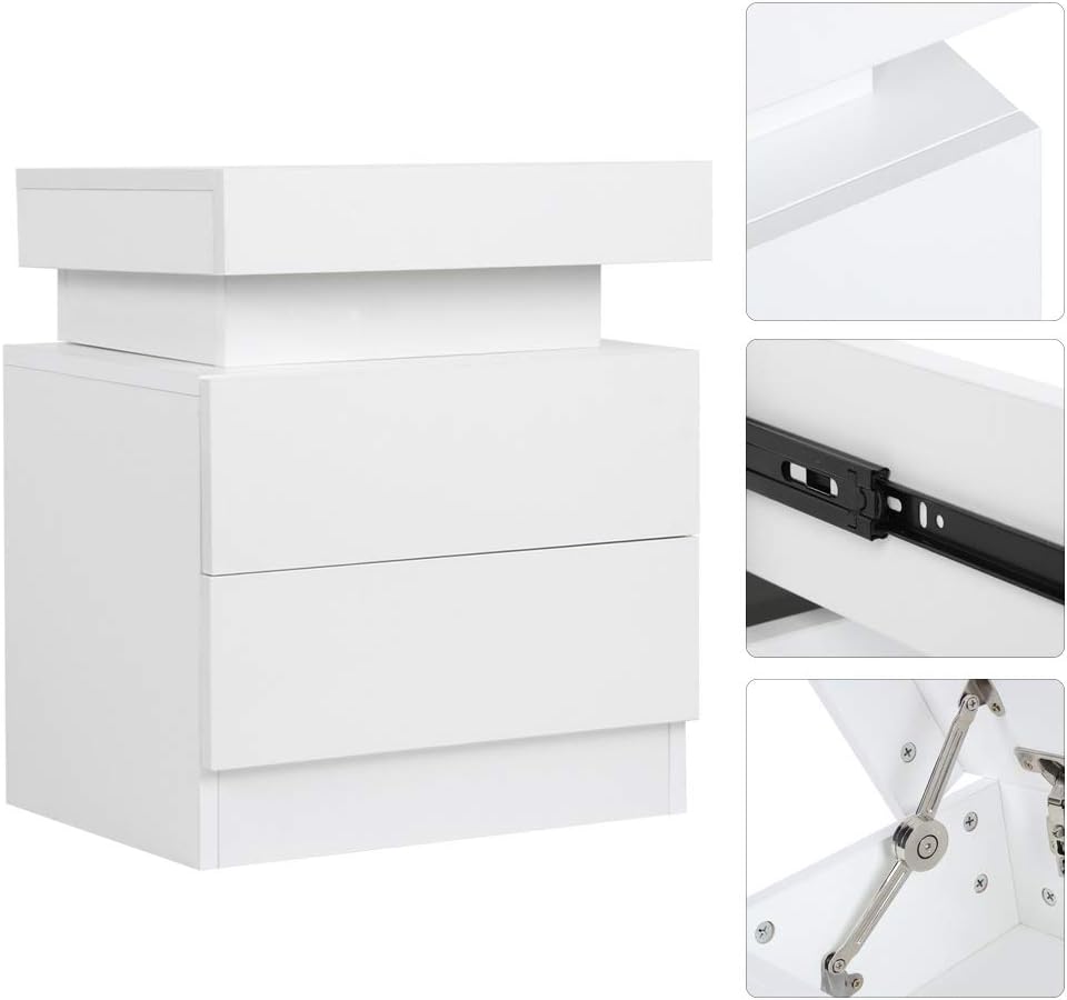 White 2 Drawer LED Nightstand J12779