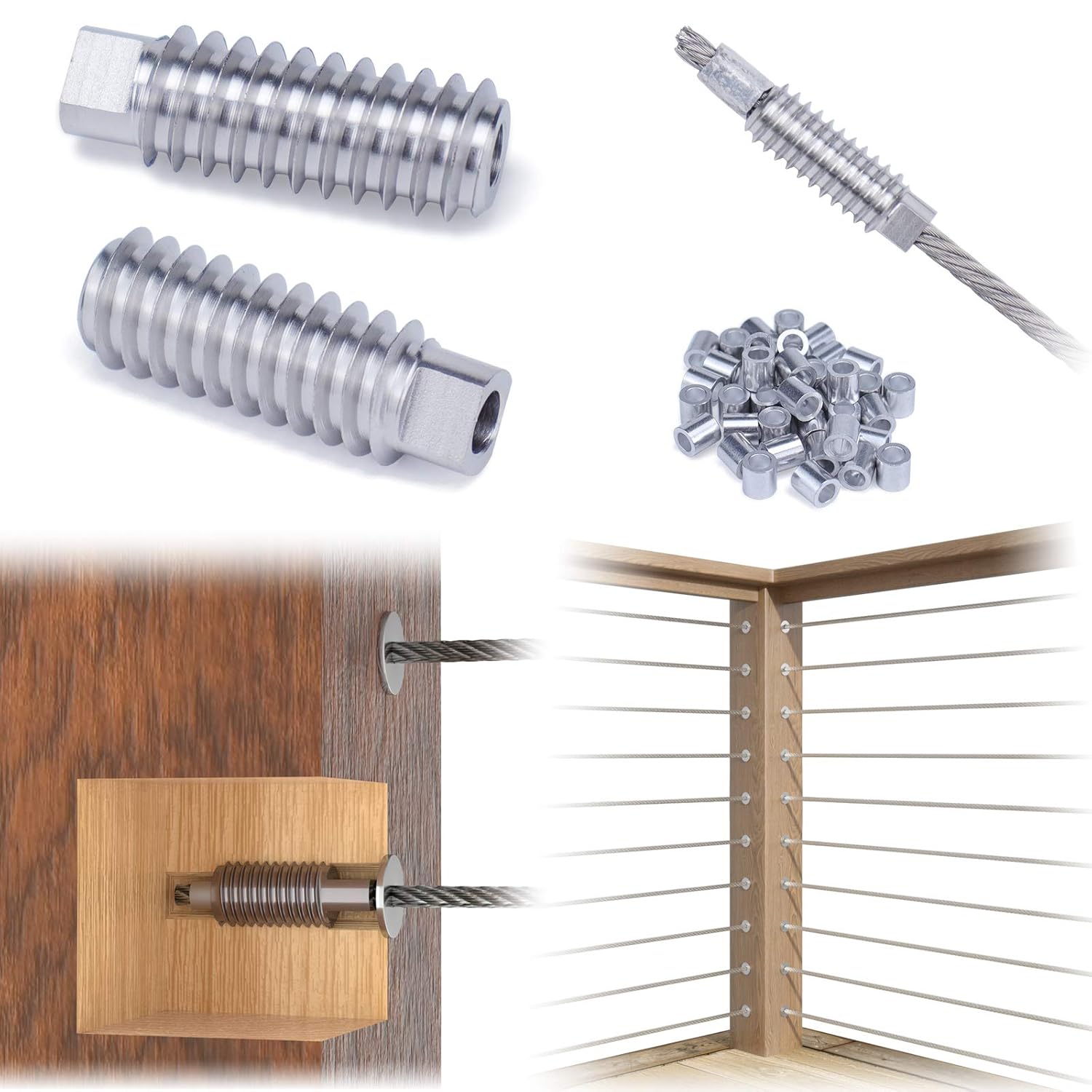 20Pack 3/16 Invisible Cable Railing Kit Swage Lag Screw Tensioner T316 Stainless Steel 10 Cable Line C1640