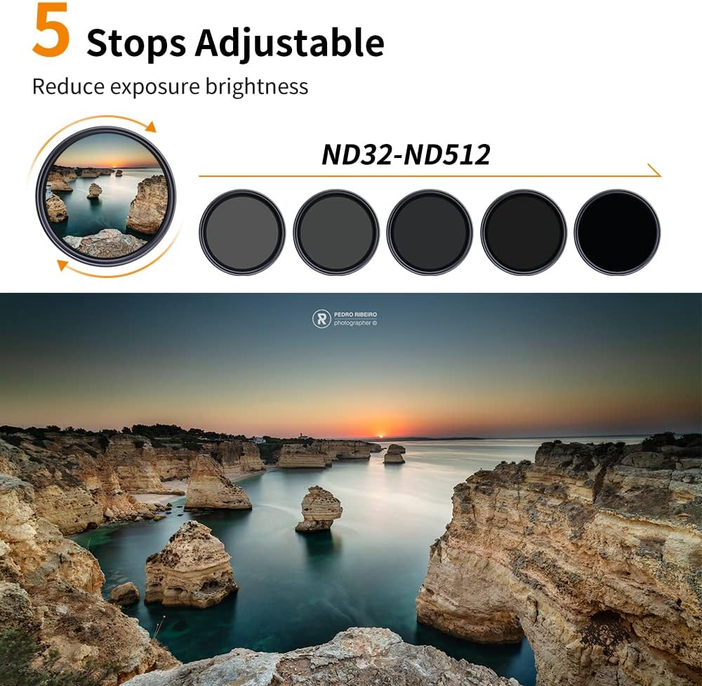 82mm Variable ND Filter ND32-ND512 Neutral Density Lens Filter with Multi-Layer Coatings O5085