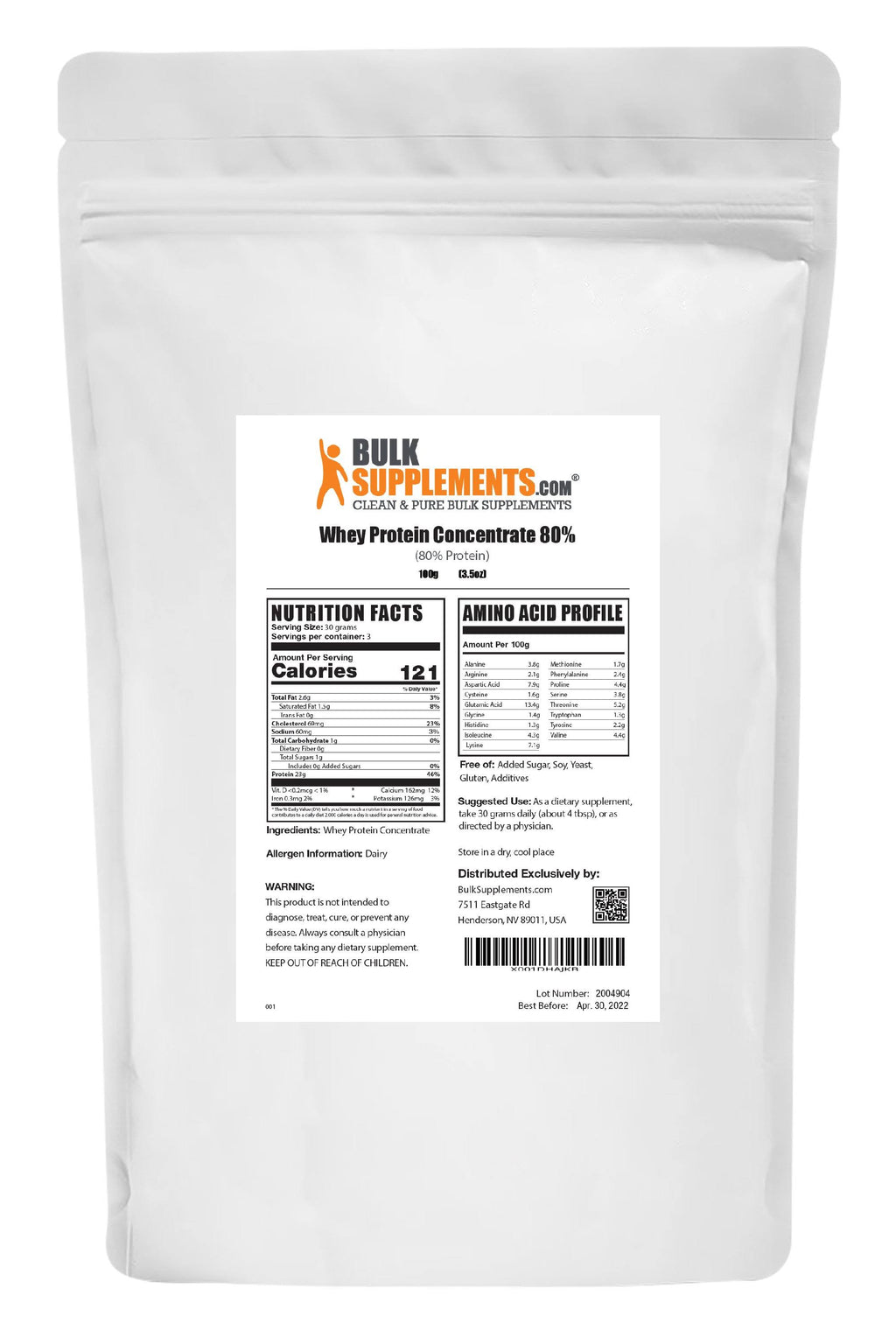 Whey Protein Concentrate 80% Powder, 20kg B641790