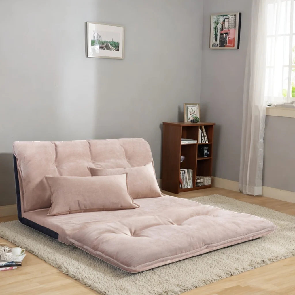 Beige Adjustable Folding Futon Sofa with Two Pillows B8010
