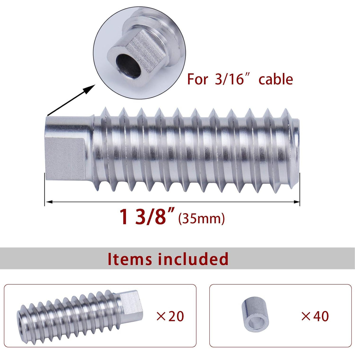 20Pack 3/16 Invisible Cable Railing Kit Swage Lag Screw Tensioner T316 Stainless Steel 10 Cable Line C1640