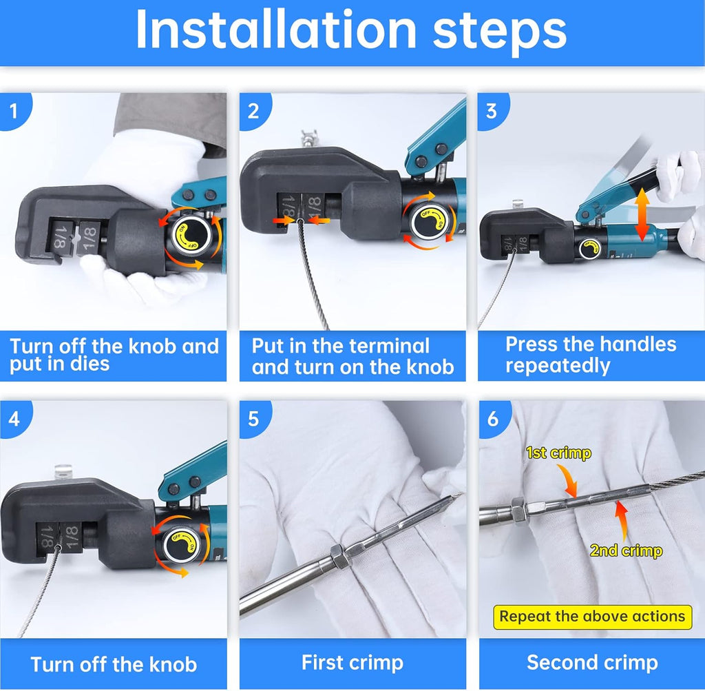 Hydraulic Hand Crimper Tool for Stainless Steel Cable Railing Hardware Wire Rope Swaging with Wire Cable Cutter G356