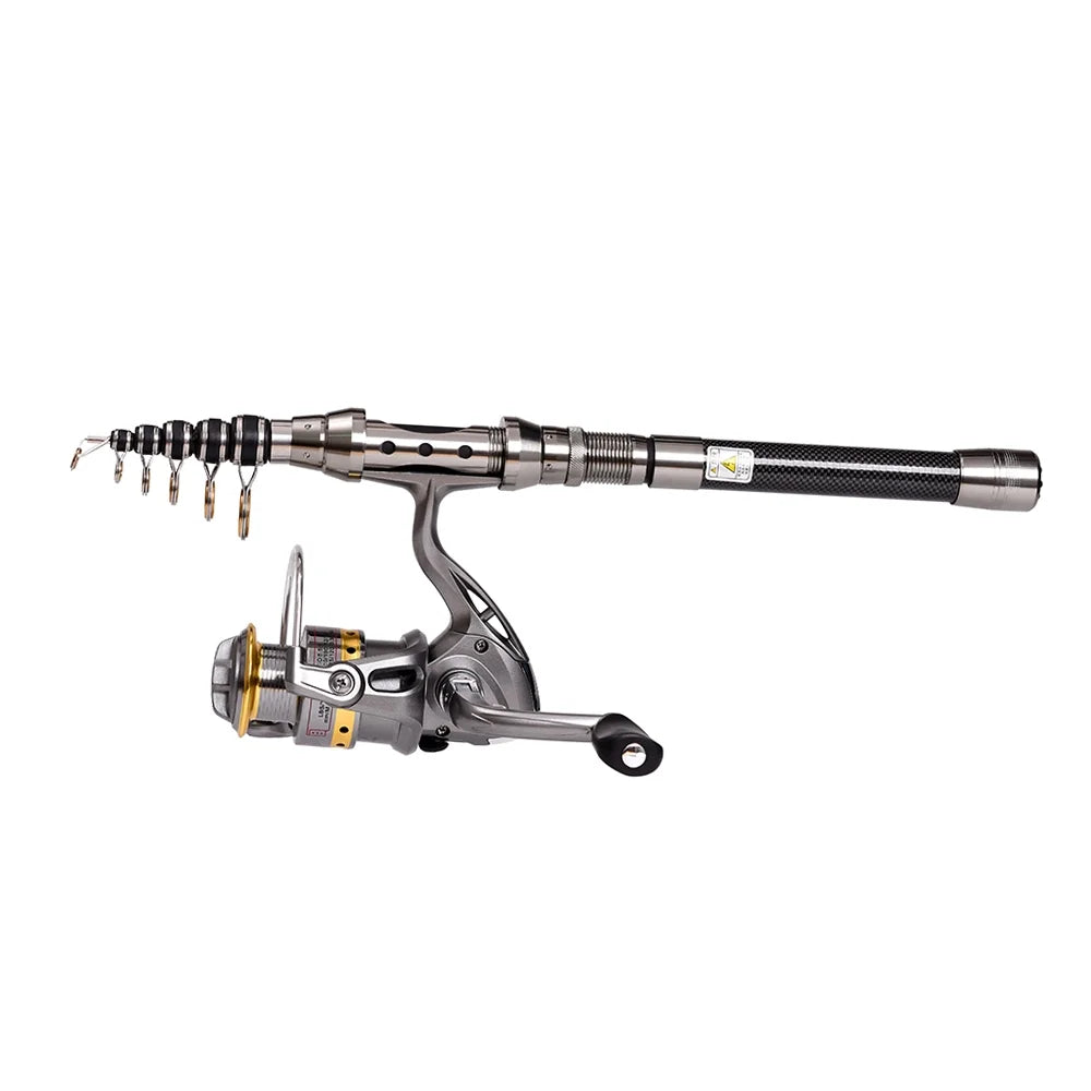Telescopic Fishing Rod and Reel Combo Full Kit with 100M Fishing Line Lures Hooks Jig Head and Carrier Bag Case C452