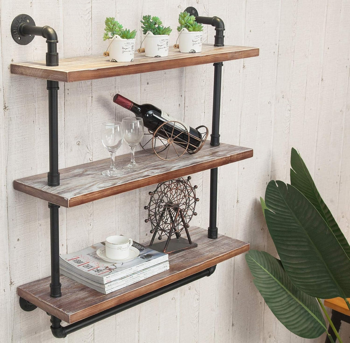 Industrial Retro Wall Mounted Iron Water Pipe Shelf C8889