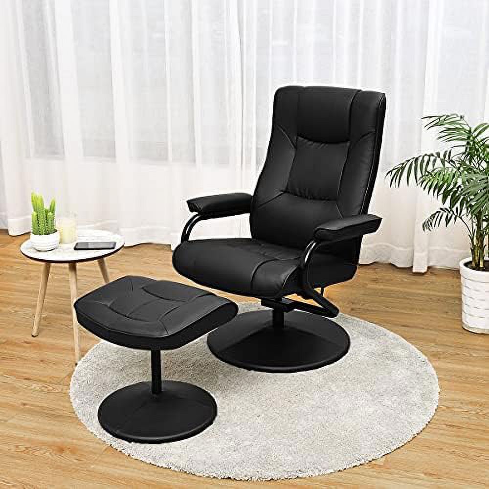 Black PU Leather Swivel Recliner Chair with Ottoman O961066