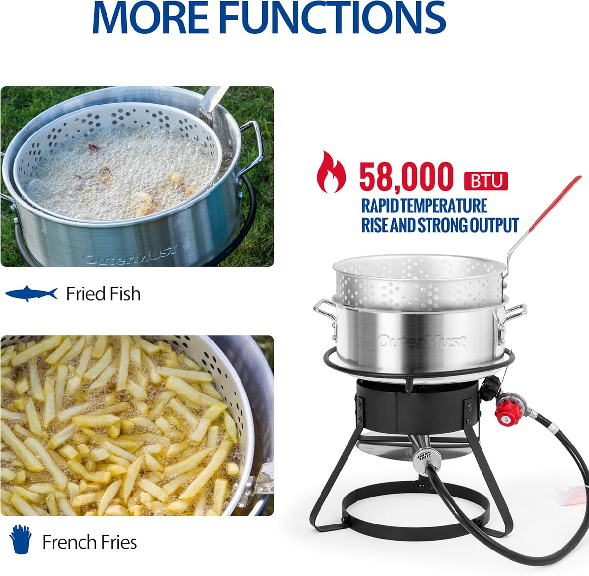 11 Qt. Aluminum Propane Outdoor Deep Fryer Pot with Basket and Thermometer H830210