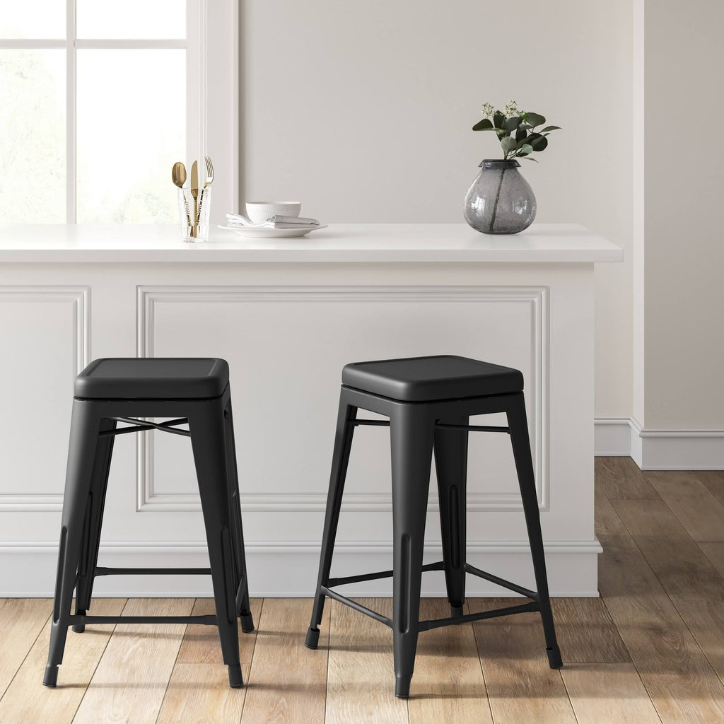 Black Metal Swivel Counter Stool Set of 2 X24086