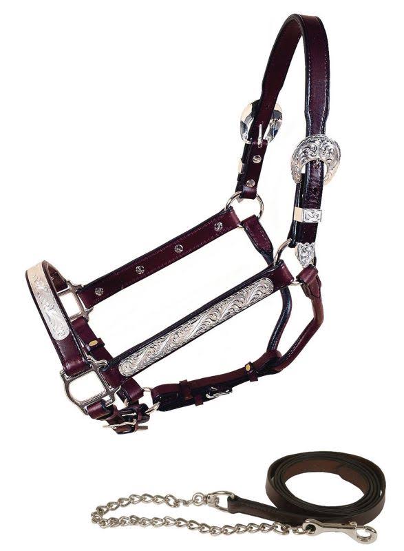 Dark Leather Horse Show Halter with Lead C762700