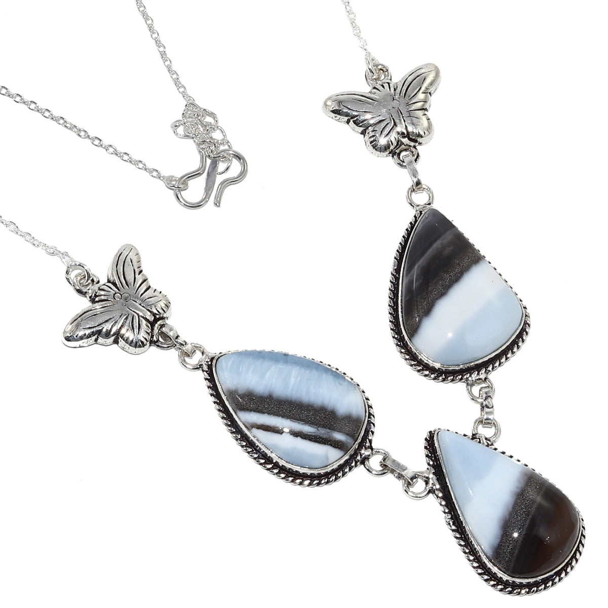 Owyhee Blue Opa Gemstone 925 Silver Necklace 16-18'' D740