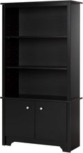 Pure Black 3-Shelf Bookcase with 2 Doors N221