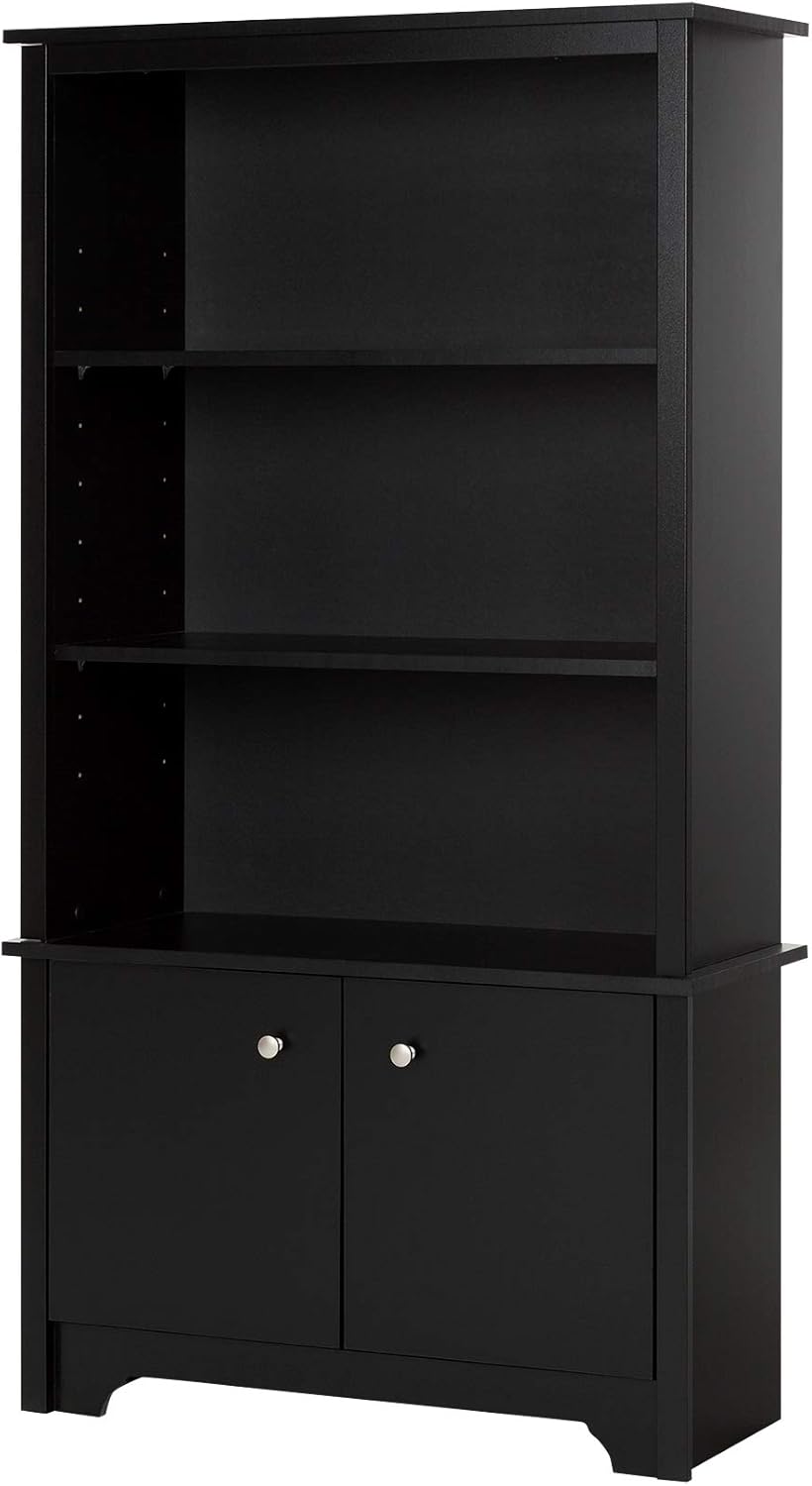 Pure Black 3-Shelf Bookcase with 2 Doors N221