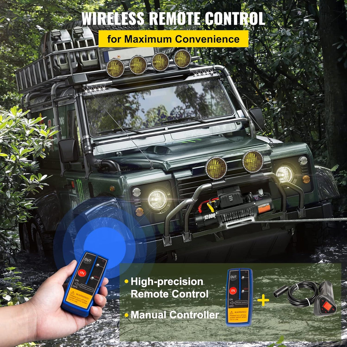 12000lbs Electric Winch with Synthetic Rope and Wireless Remote Control S81348