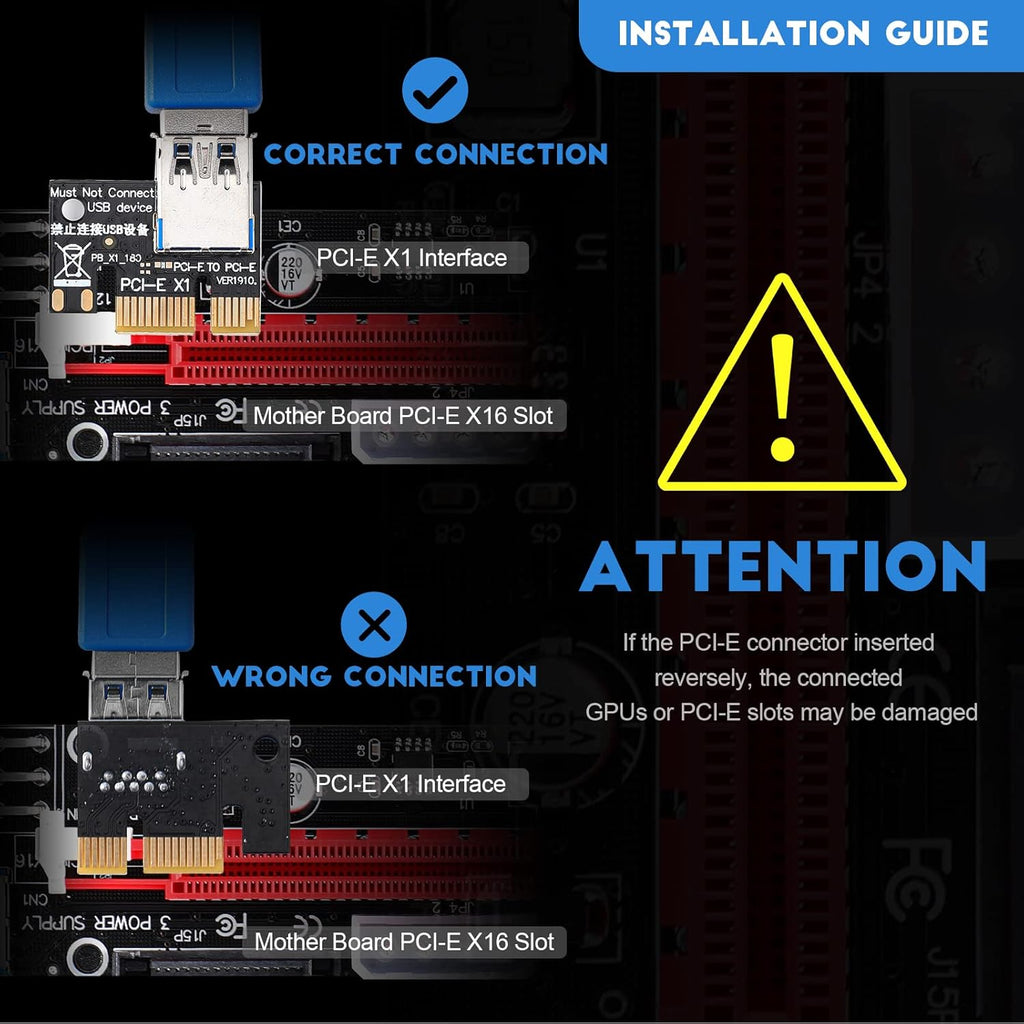 12 Pieces PCI-e Riser Express Cable Set 1X to 16X GPU Adapter Extension Cable USB 3.0 Braided Sleeved Cable P849352