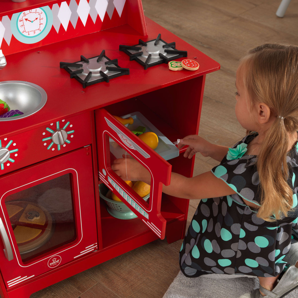 Red Wooden Pretend Play Cooking Kitchenette Toy Set O2601