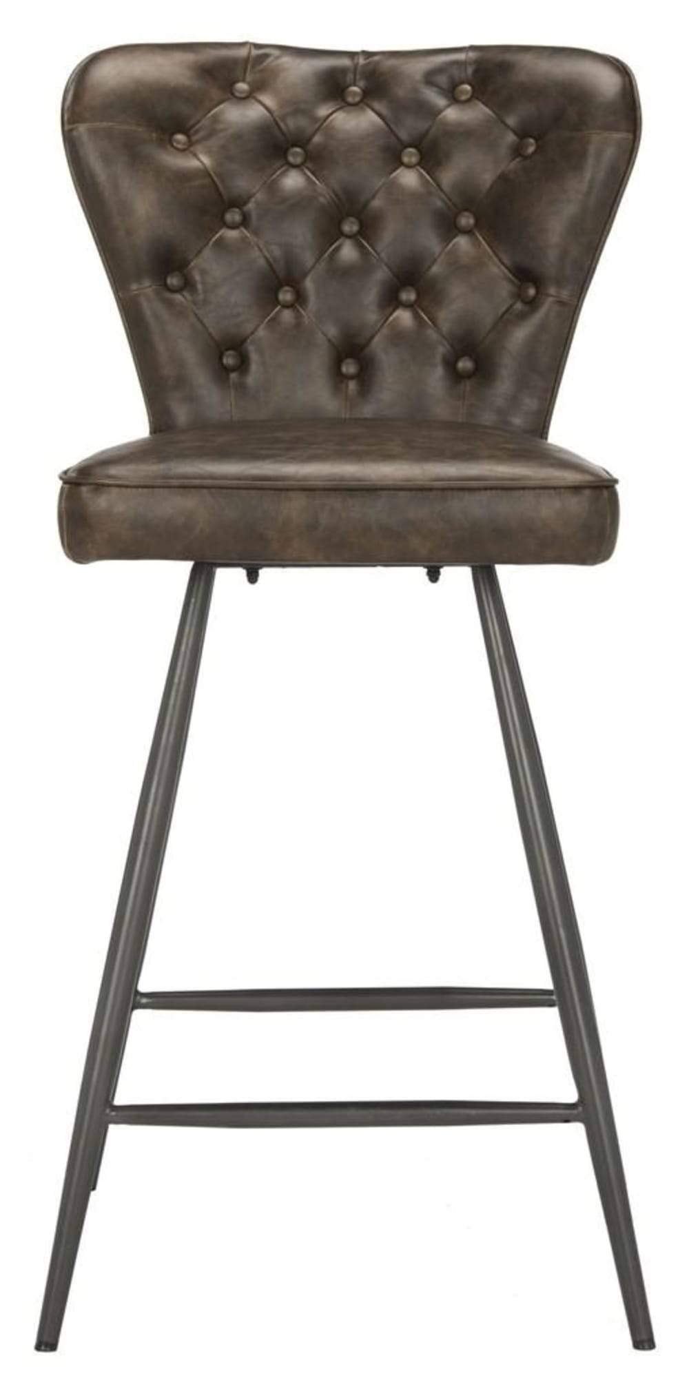 Camel Leather Tufted Swivel Counter Stool Set of 2 Z8254