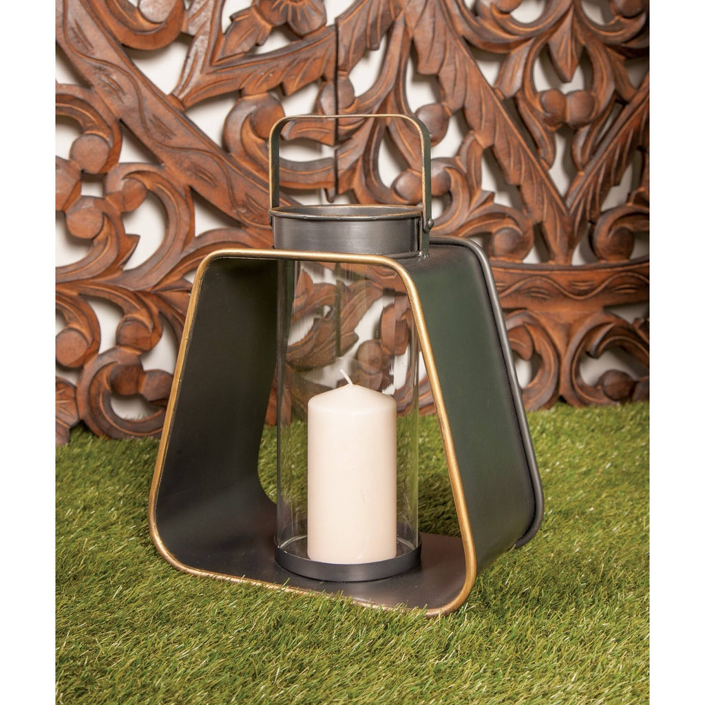 Black Iron and Glass Candle Lantern Q781