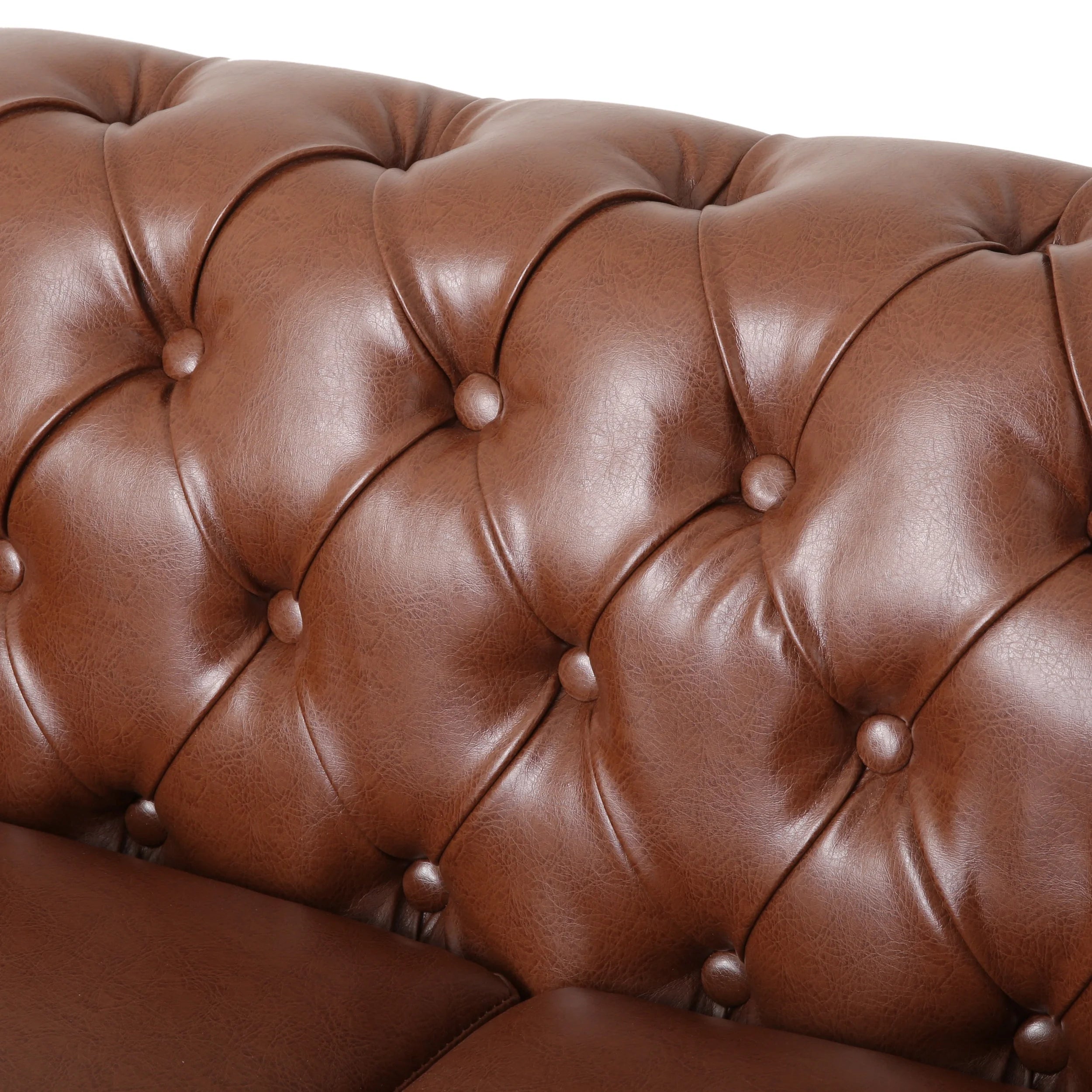Cognac Brown Upholstered Button Tufted Loveseat with Nailhead Trim S8986