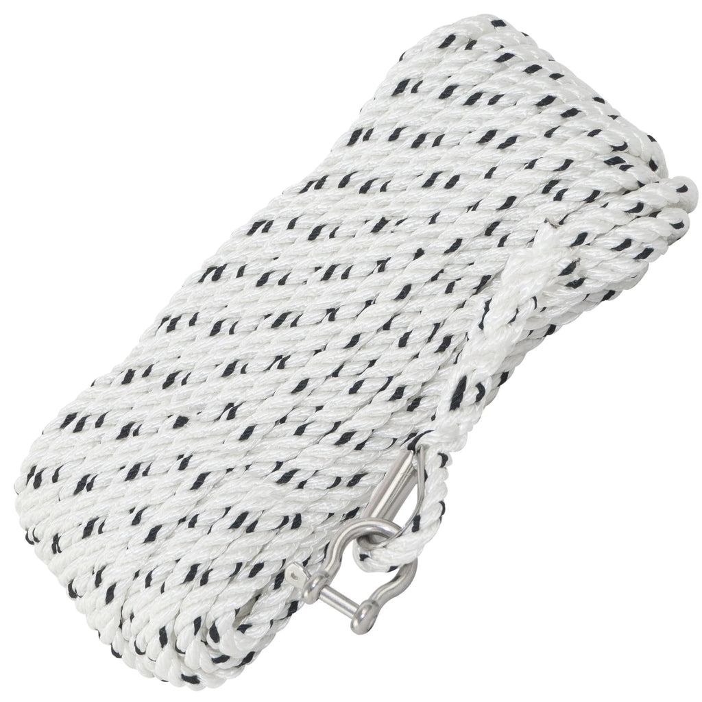3/8 inch x 75 ft 3-Strand White Nylon Anchor Rope with Stainless Steel Thimble and Schakle C611468