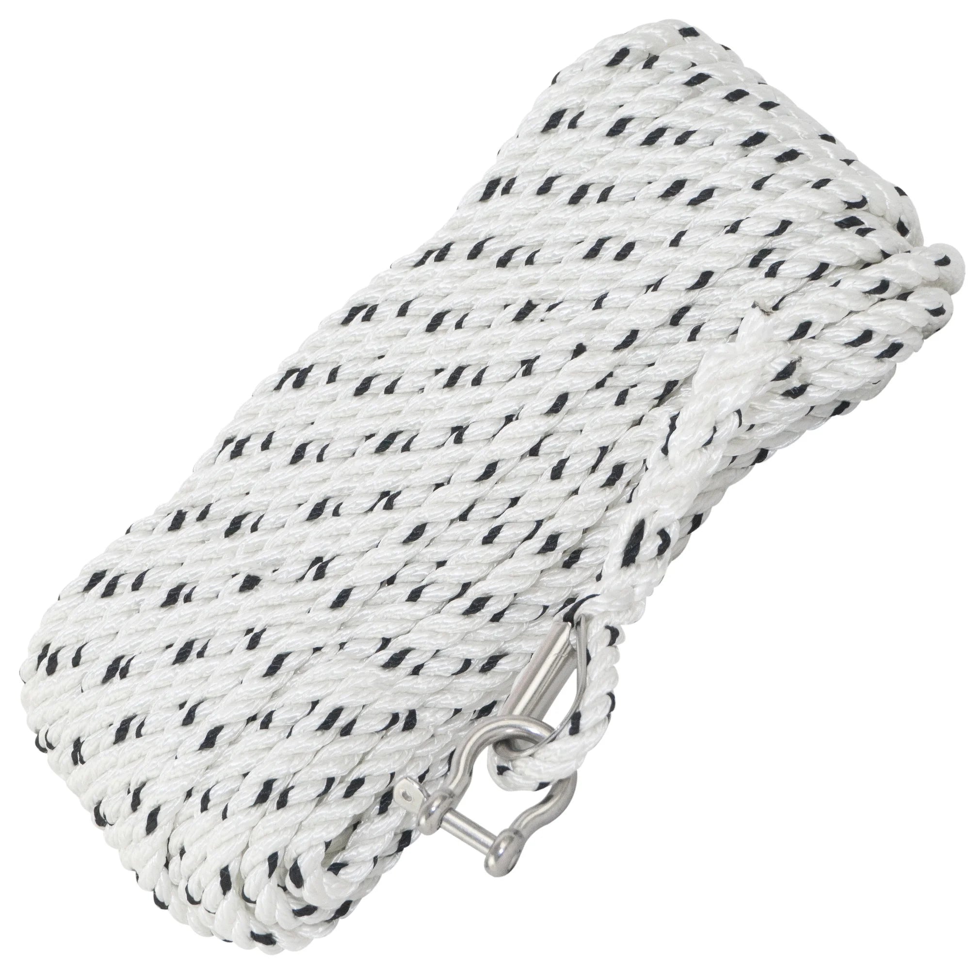 3/8 inch x 75 ft 3-Strand White Nylon Anchor Rope with Stainless Steel Thimble and Schakle C611468