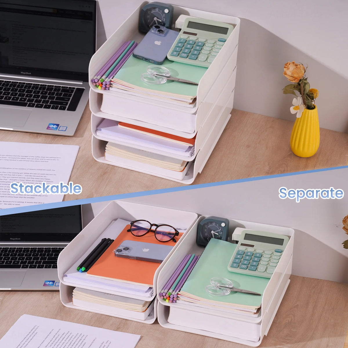 White Stackable Desk Letter Tray Set A3466