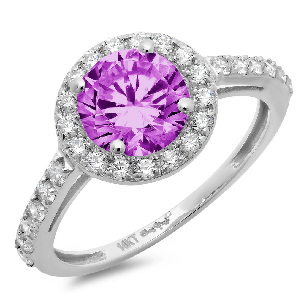 18k White Gold Halo Ring with Round Cut Simulated Alexandrite L773945