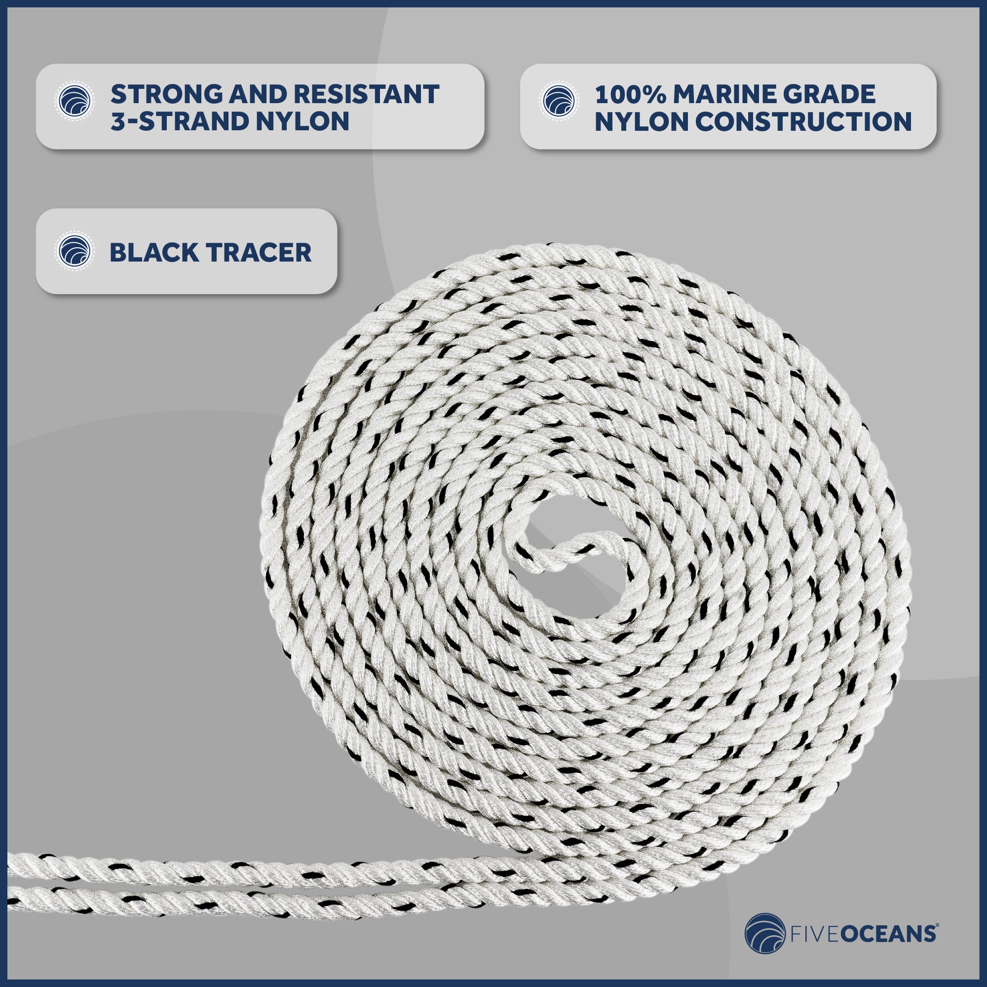 3/8 inch x 75 ft 3-Strand White Nylon Anchor Rope with Stainless Steel Thimble and Schakle C611468
