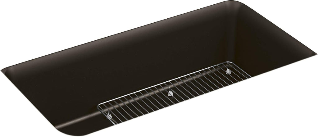 Under-Mount Single-Bowl Kitchen Sink with Basin Rack, Matte Brown J6319