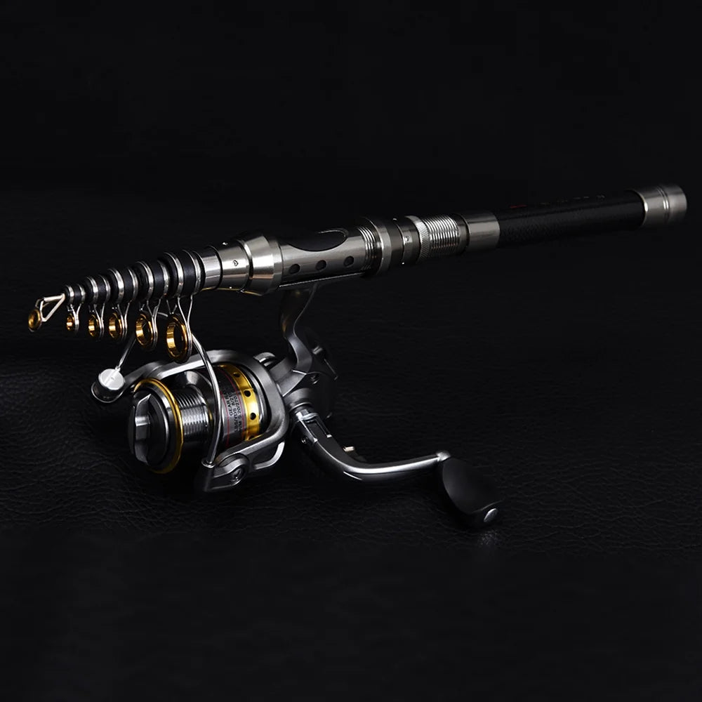 Telescopic Fishing Rod and Reel Combo Full Kit with 100M Fishing Line Lures Hooks Jig Head and Carrier Bag Case C452