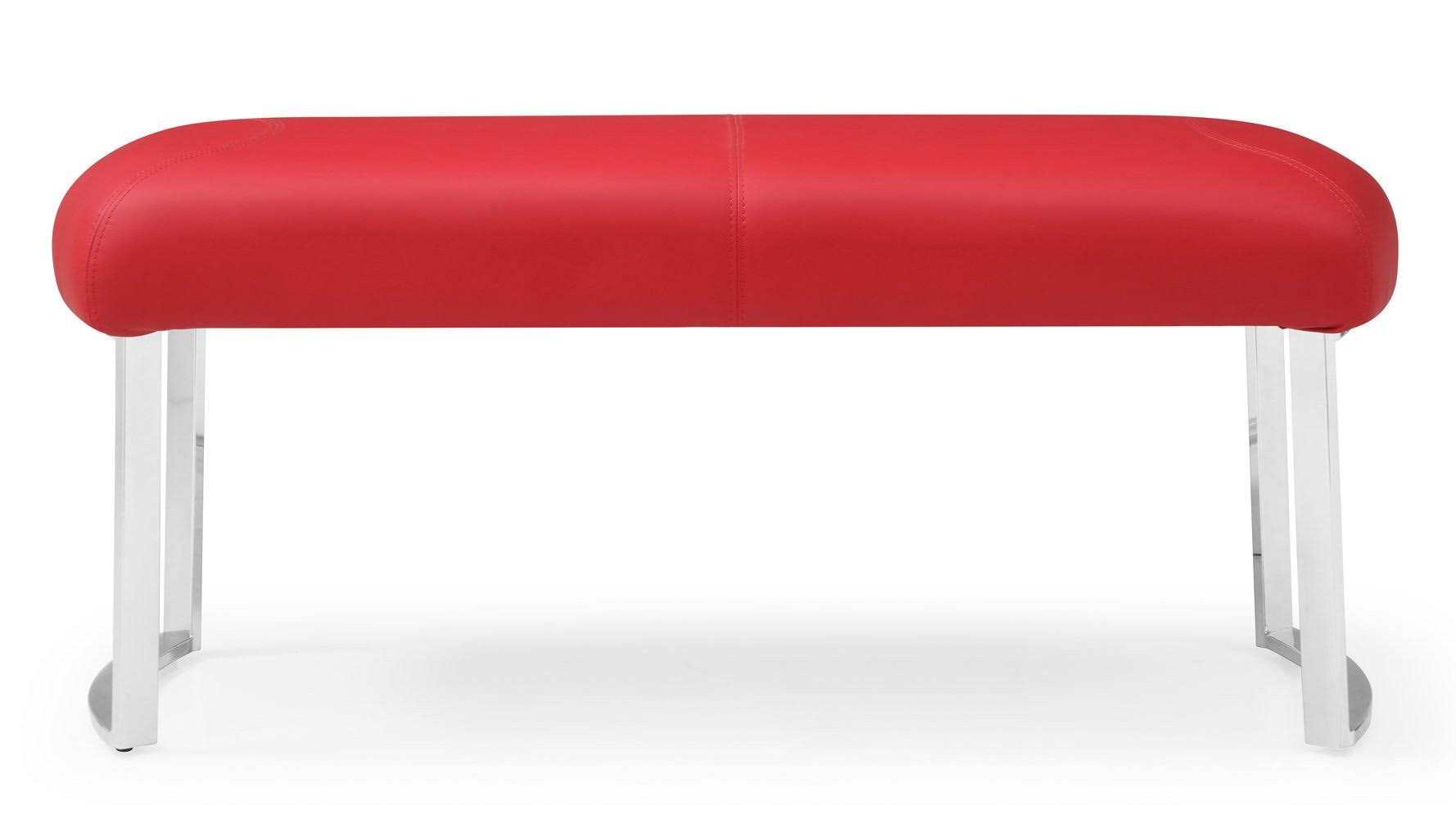 Red Leatherette Bench with Stainless Steel Base Z85445