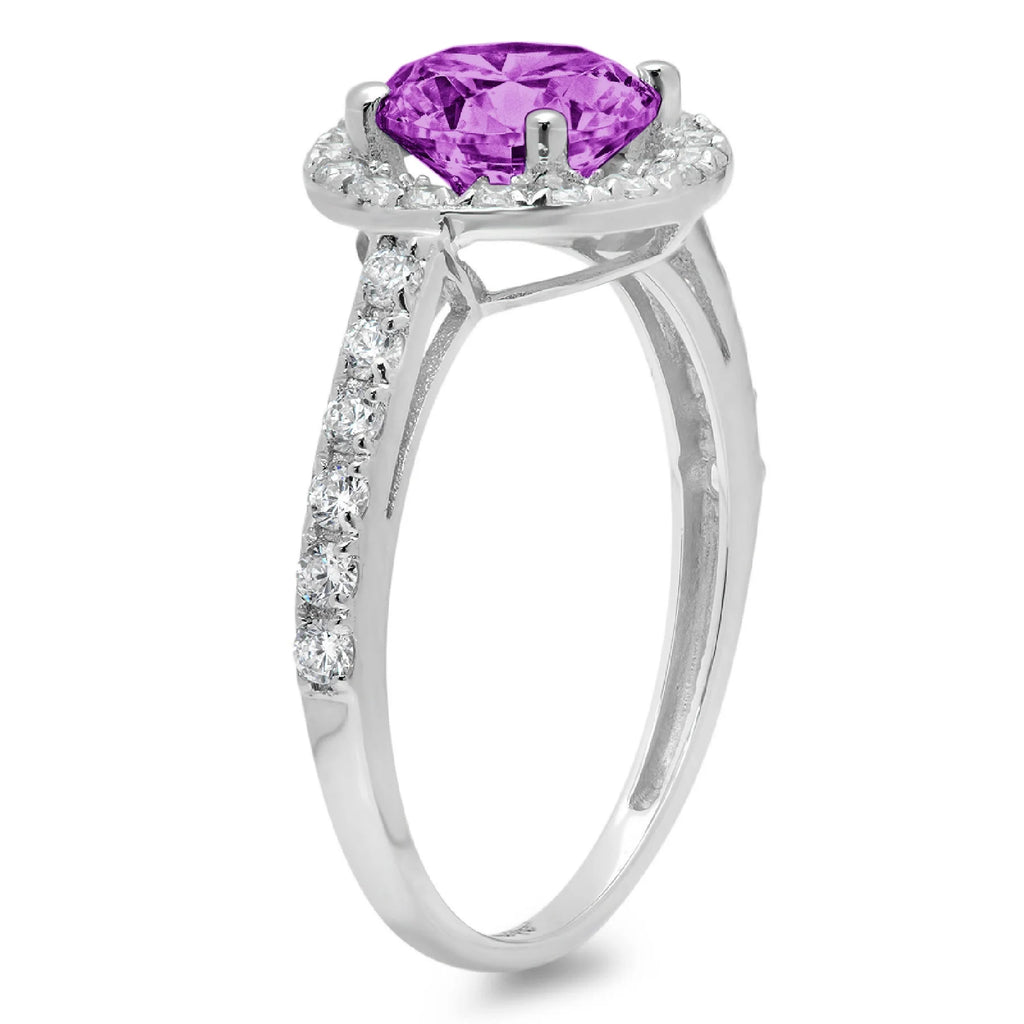 18k White Gold Halo Ring with Round Cut Simulated Alexandrite L773945