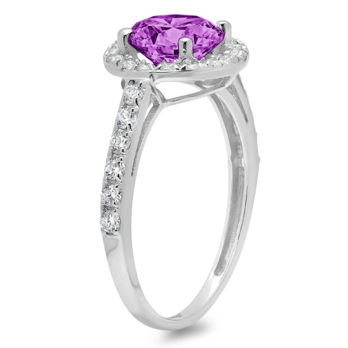 18k White Gold Halo Ring with Round Cut Simulated Alexandrite L773945