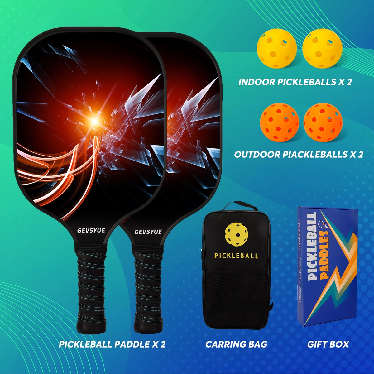 Pickleball Paddles Set, 2 Paddles, 4 Balls, Paddle Bag U421