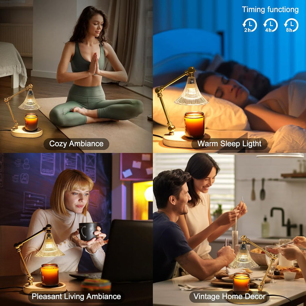 Candle Warmer Lamp with Timer, Adjustable Height, Dimmable Electric Candle Lamp Warmer with 2 Bulbs R3936