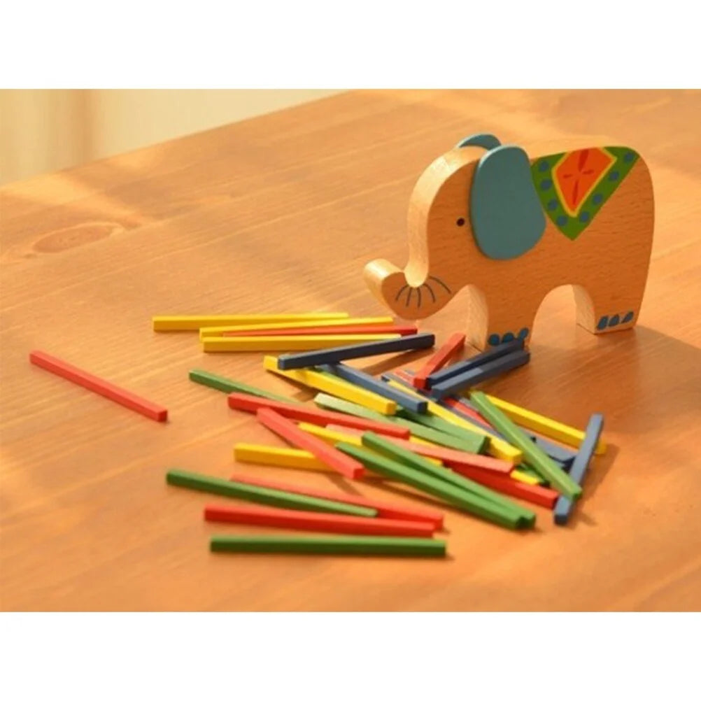 Wooden Stackable Building Blocks Set Balancing Games Playset Toys Educational Toys for Kids Children(Elephant) H288