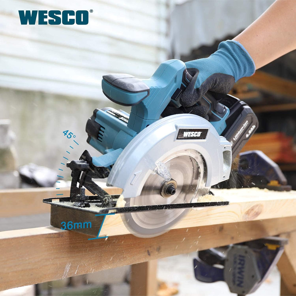 20V 4.0Ah Cordless Circular Saw, 6-1/2", 4000RPM, 0-45° Bevel, with Charger, Vacuum Adaptor, Parallel Guide, Wood Cutting Blades (24T / 40T), Pack of 2 P15917