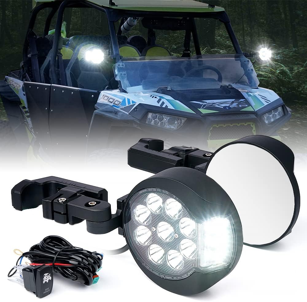 Round Aluminum Rear View Mirror with LED Spot Lights for Roll Cage Bar Q1833