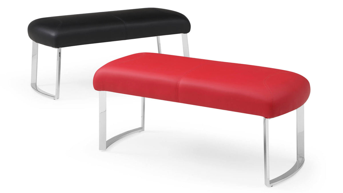 Red Leatherette Bench with Stainless Steel Base Z85445