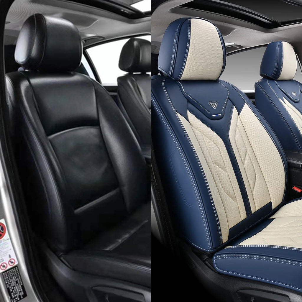 Blue&Beige 2Pcs Leather Car Seat Covers G9465