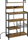Rustic Brown 5-Tier Bakers Rack with Power Outlet O74112