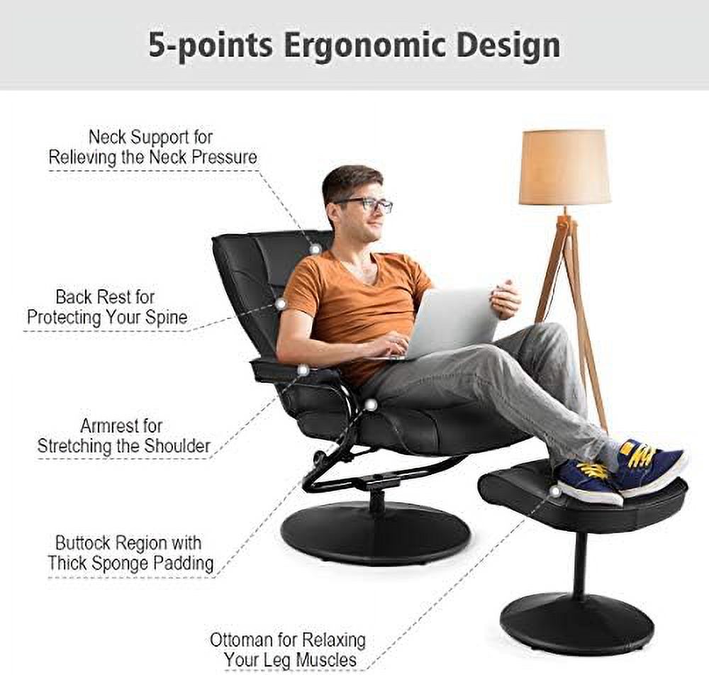 Black PU Leather Swivel Recliner Chair with Ottoman O961066