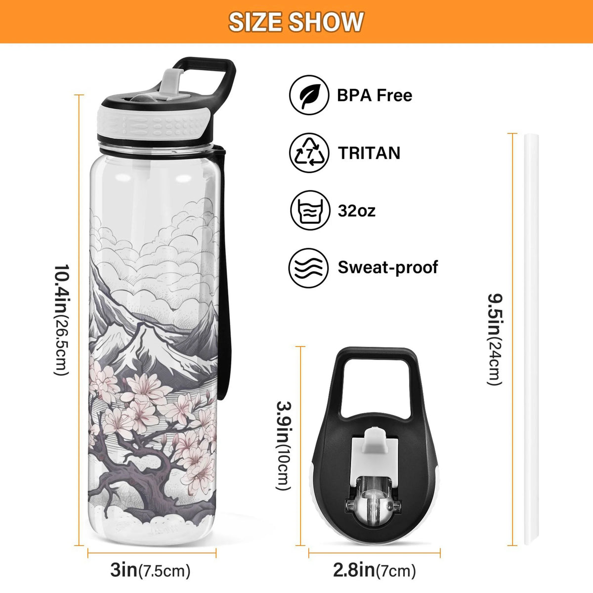 32oz Clear Tritan Water Bottle with Straw T25485