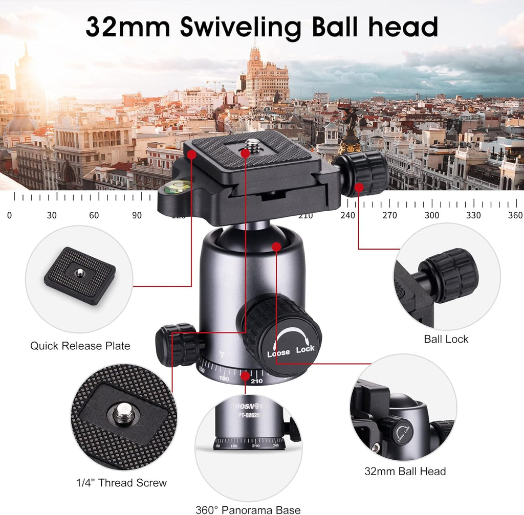 Compact Aluminum Camera Tripod 62 with 360 Degree Ball Head F352